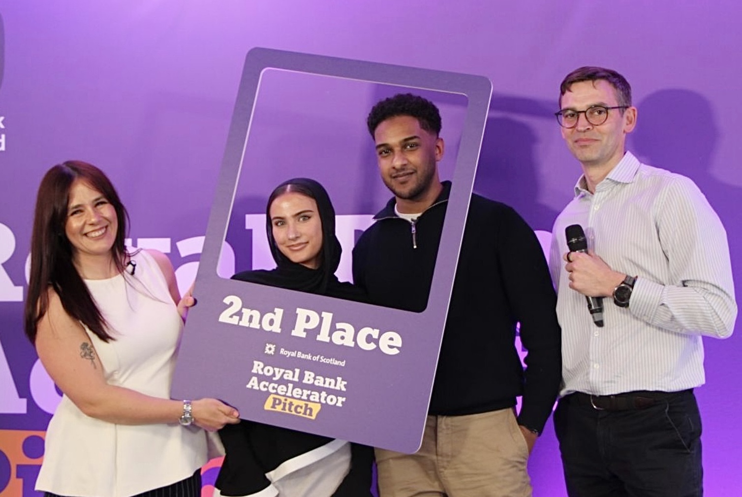 MedAscend founders Hana Woods and Ahmed Sharaf collecting the 2nd Place award at the Royal Bank Accelerator Pitch in Edinburgh, 2026